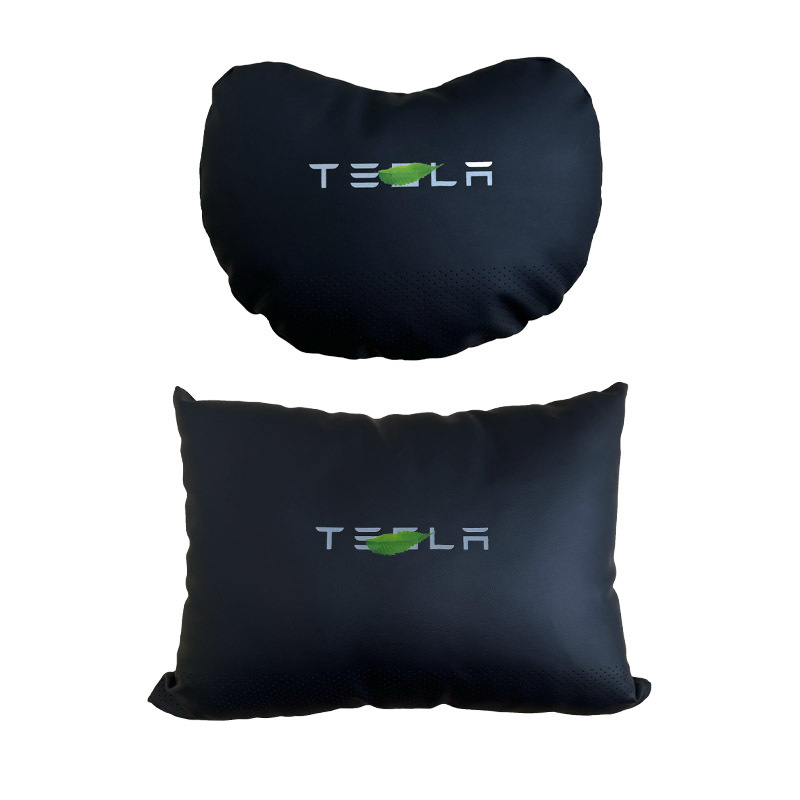 Headrest, Tesla Telsa Car Interior Neck - black-heart-shaped-headrest-lumbar-support-perforated-breathable-logo-pair-tesla-modely3
