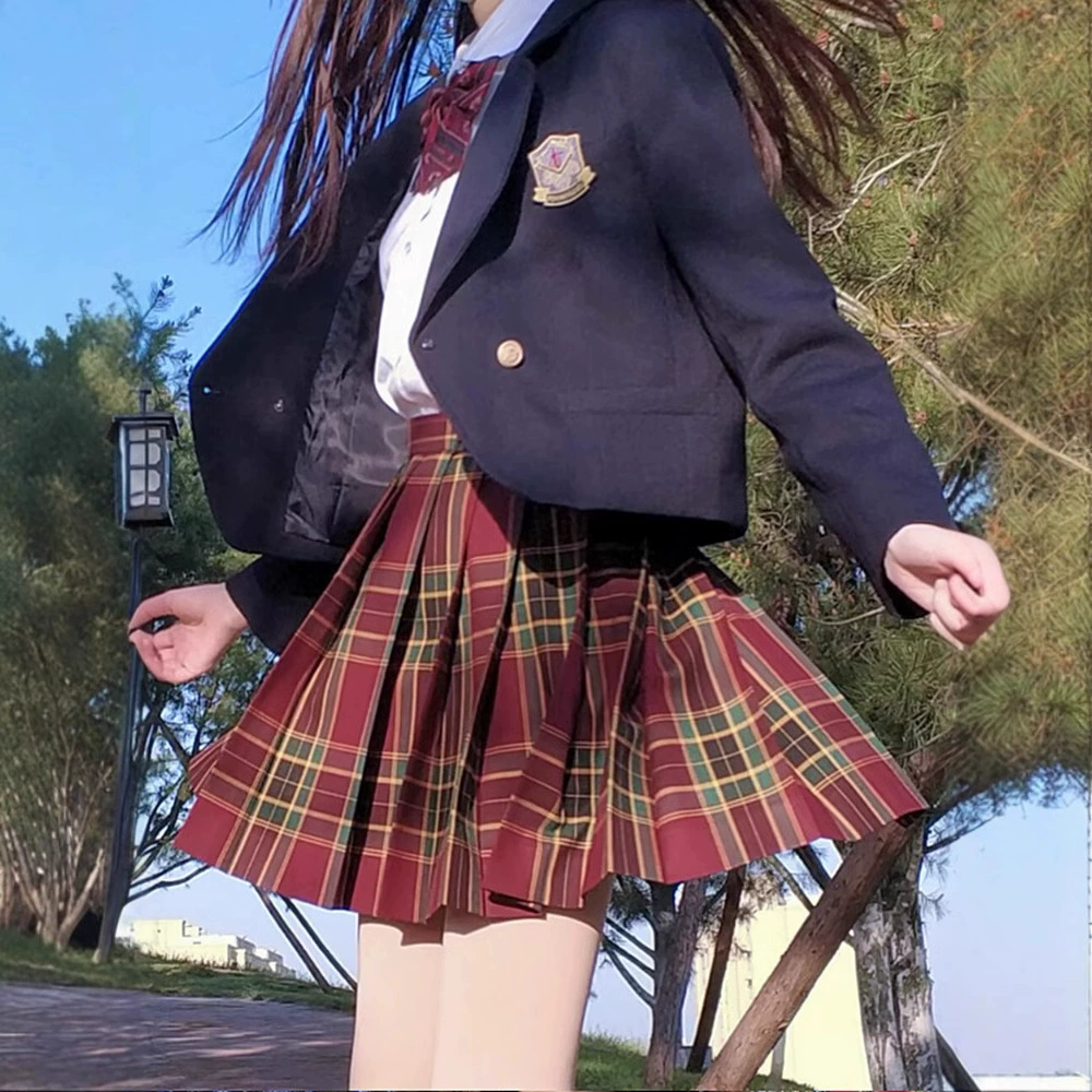 Костюм боярышника Японская форма Натуральная универсальная школьная юбка в клетку JK с высокой талией Студенческое платье Женская плиссированная юбка