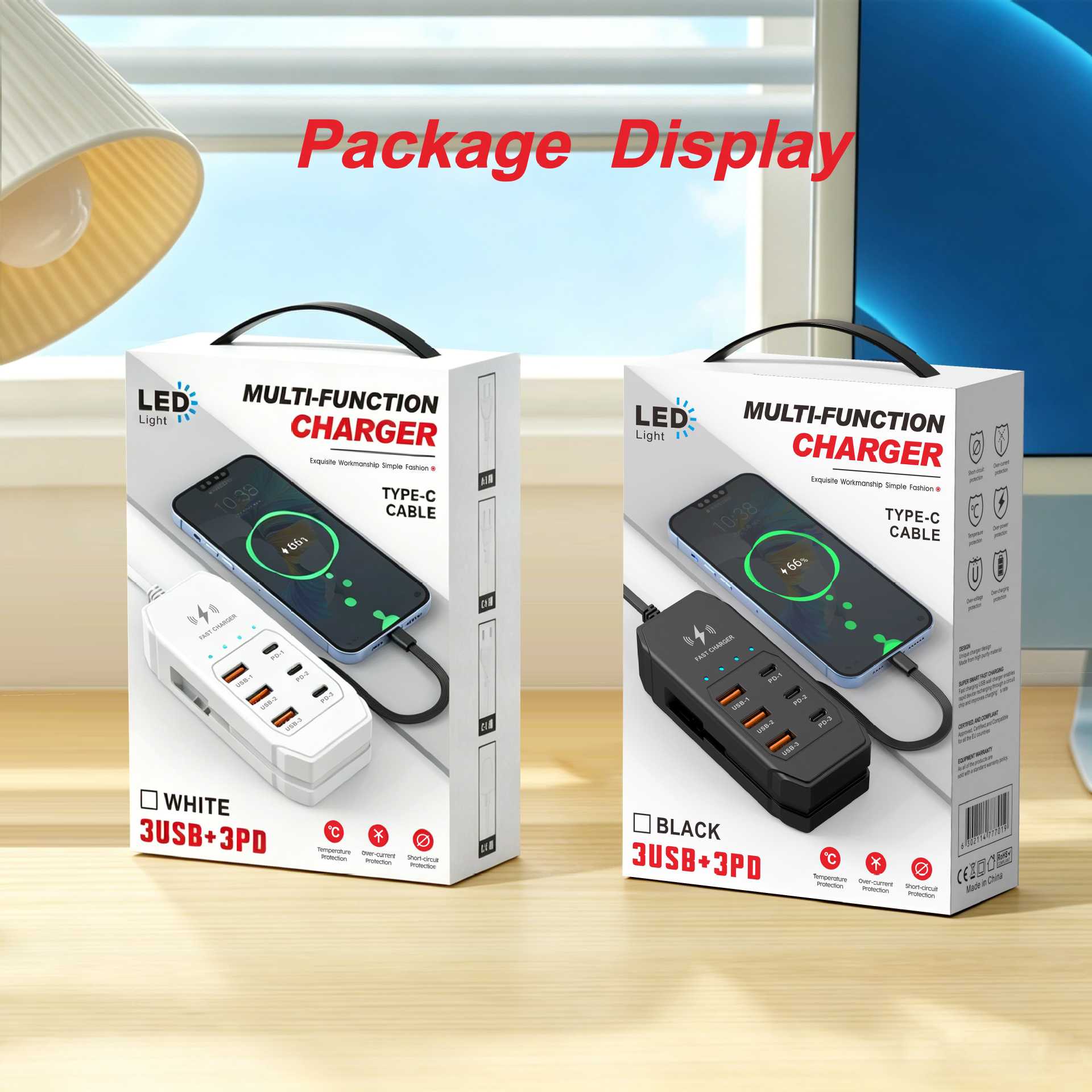 New Model 3usb+3pd Multi-port Power Strip With Tc Charging Cable...