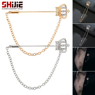 European and American fashion anti-light cardigan buckle one-word pin flash Diamond Hollow Cross Crown brooch collar pin accessories