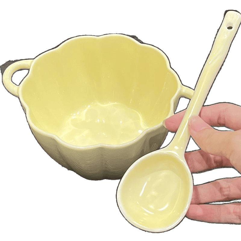 奶黄双耳南瓜碗勺陶瓷南瓜碗风餐具饭碗早餐碗高颜值面碗甜品|undefined