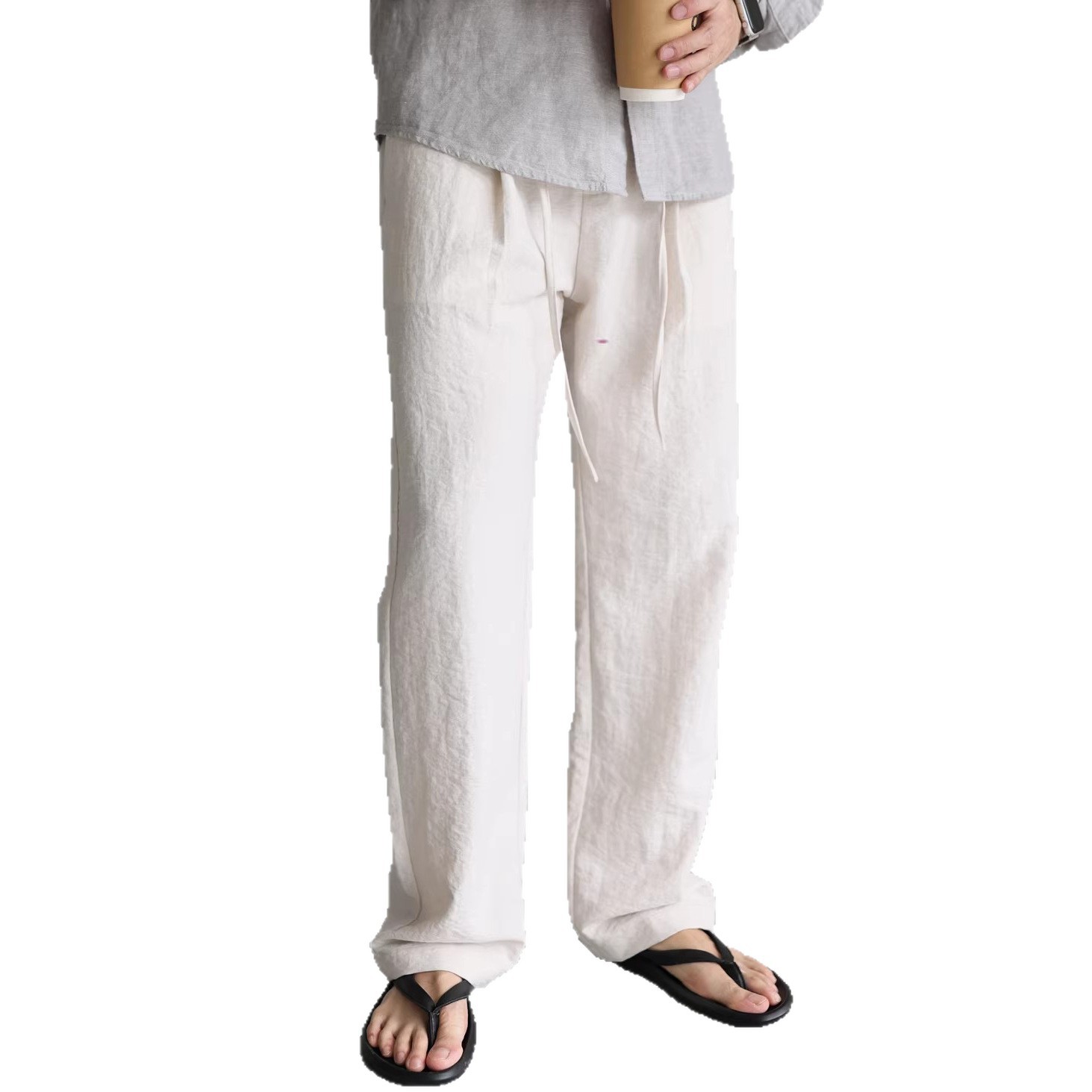 Pantalones de lino de seda de hielo no arrugados cintura elástica pantalones de pierna ancha hombre fábrica transfronteriza al por mayor poliéster imitación de lino