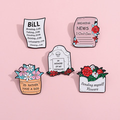 亞馬遜創意新品 鮮花墓碑造型金屬徽章 個性書信系列胸針跨境批發