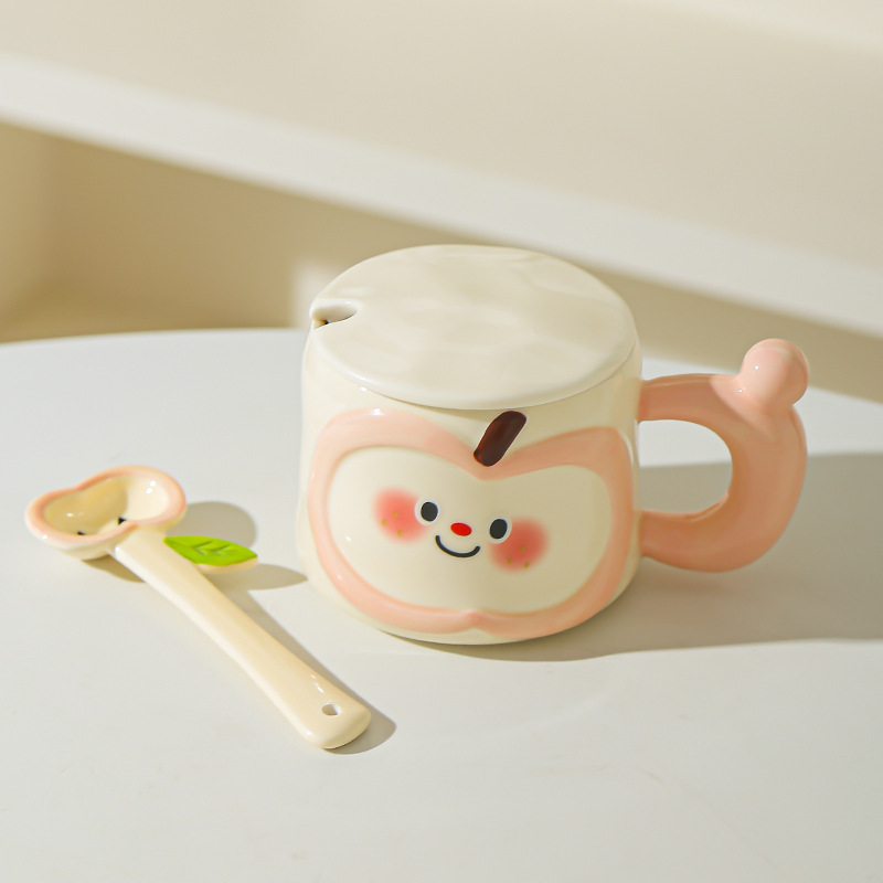 Regalos de cumpleaños creativos lindos tazas de agua de manzana de alto valor facial taza de cerámica con cubierta cuchara práctica acompañante caja de regalo