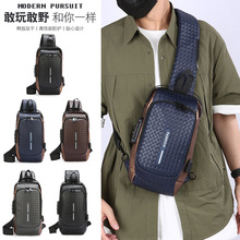跨境新款胸包男士背包编织单肩包运动时尚机车包斜挎包防盗手提包