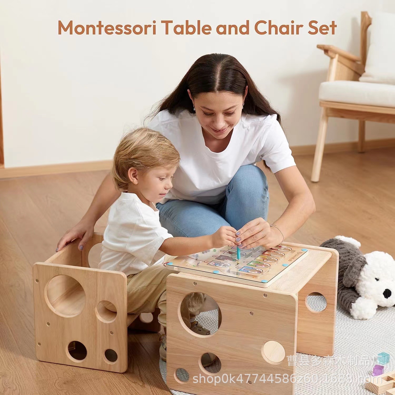Wooden Baby Tables and Chairs for Home Living Room Kidsren's Toys Painting Table Kindergarten Simple Solid Wood Kidsren's Small Tables and Chairs
