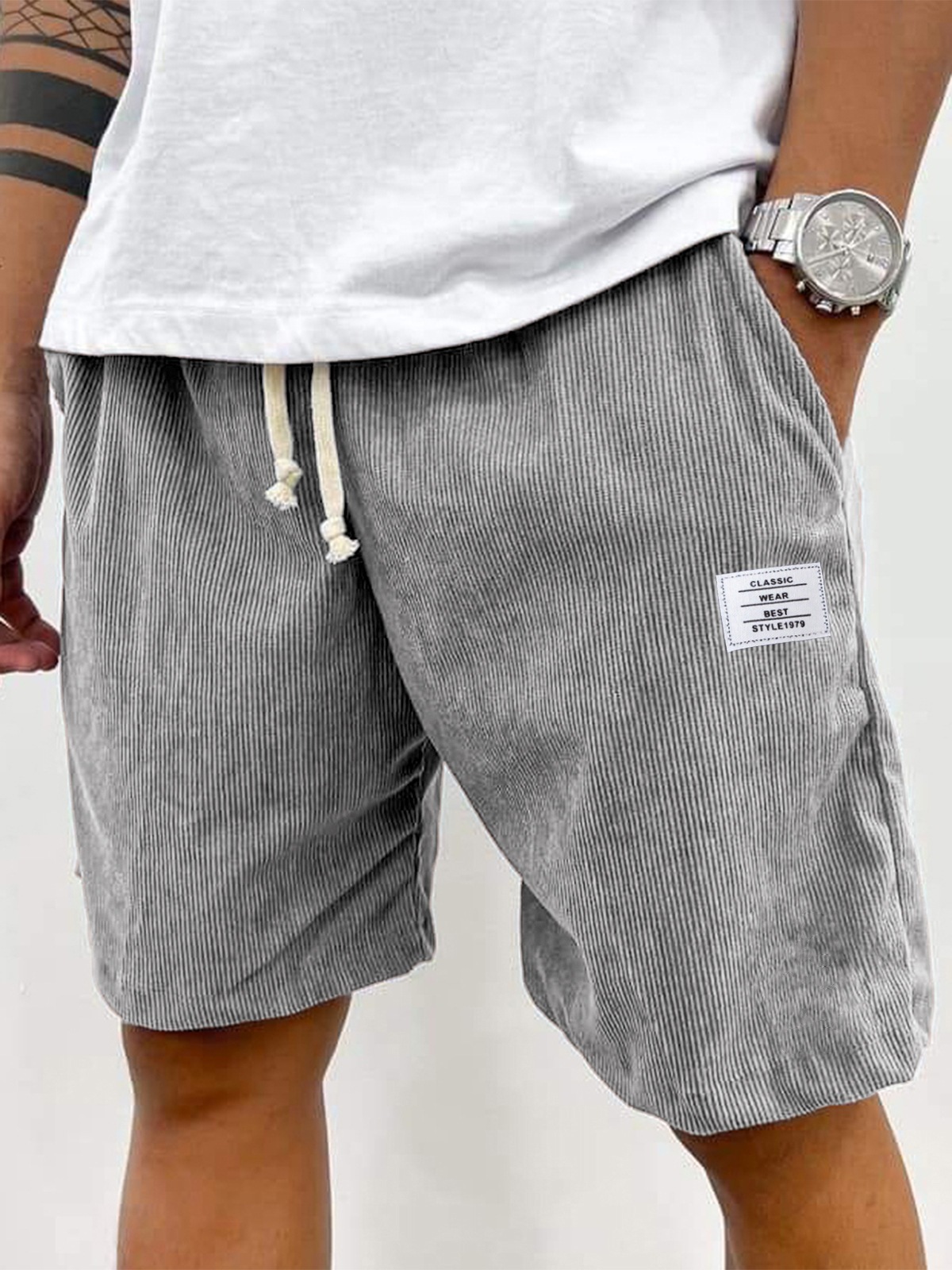 Men's Casual Drawstring Shorts New Style Versatile Trendy Five Point Pants Thin Pocket White Label_viptrois.com