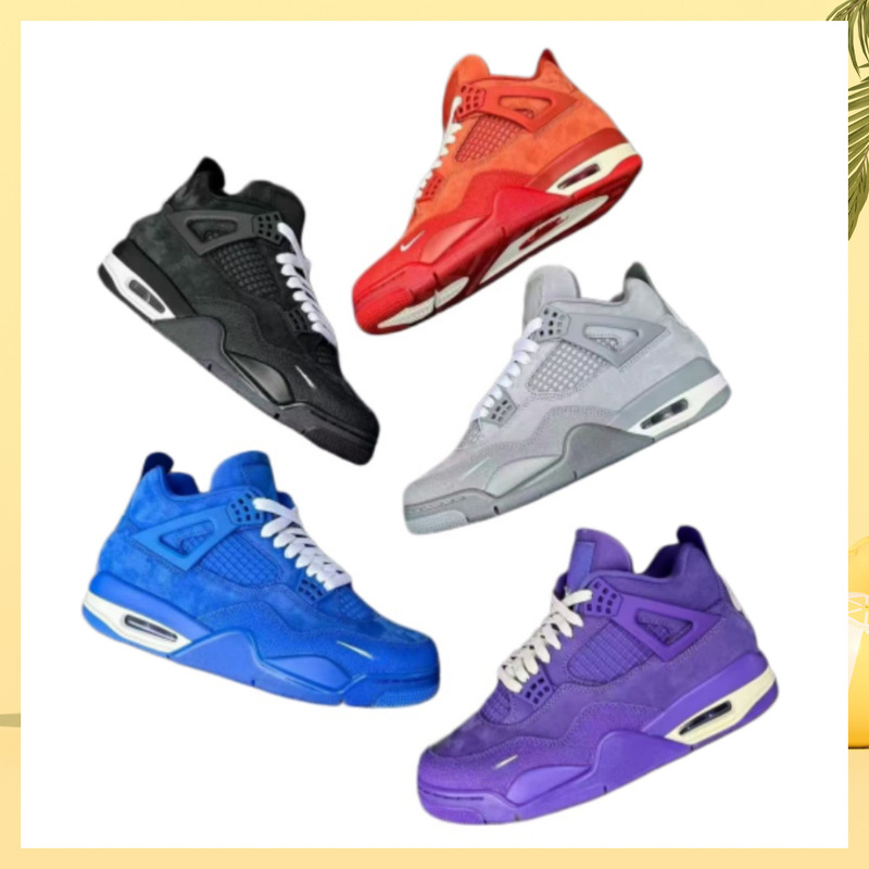 Cross-Border Popular Men's Shoes Aj4 Basketball Shoes Aj4 Men's Sports Shoes Infrared Imperial Purple Black Mamba Outdoor Basketball Shoes
