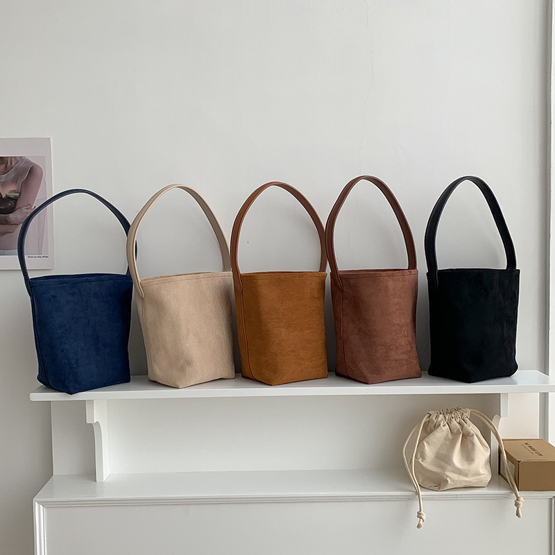 New bucket women, simple suede handbag, fashionable and versatile plush Arc de Triomphe armpit bag for women_voghion.com