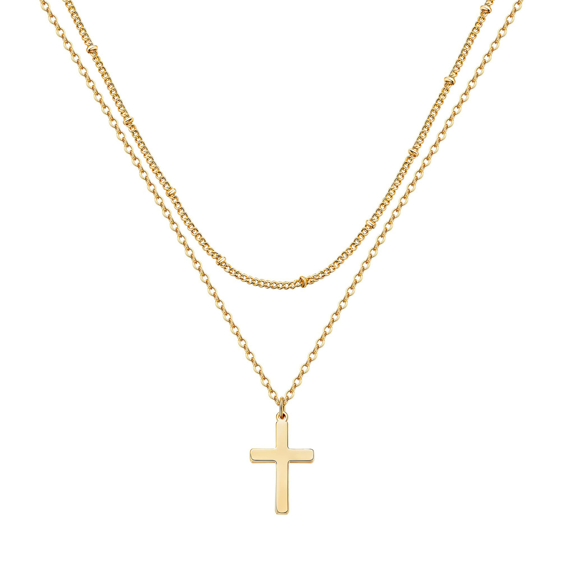16g Weight 304 Stainless Steel Pendant Material Double Layer Necklaces, Pendant Necklace Classification 304 Stainless Steel Chain Material cable chain Chain Type 1 Piece Quantity Holiday, Daily Occasion 304 Stainless Steel Material Cross Pattern Women's Gender Casual, Simple Style Style 304 Stainless Steel Casual Simple Style Cross Double Layer Necklaces Pendant Necklace 12