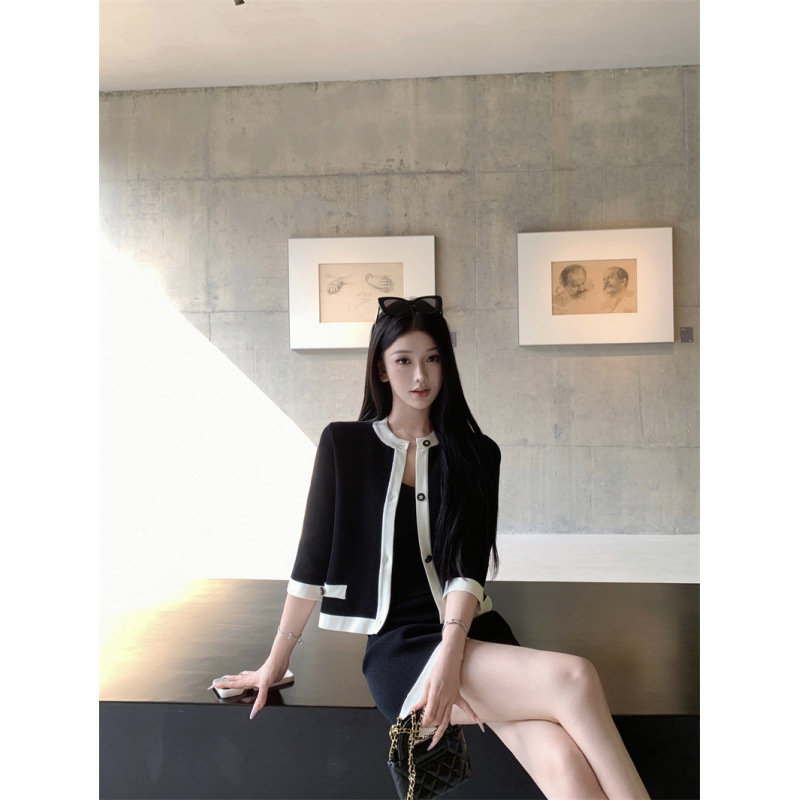 昕可达「Di*r小千金」厚实套装星星扣七分袖针织开衫+短裤女|undefined