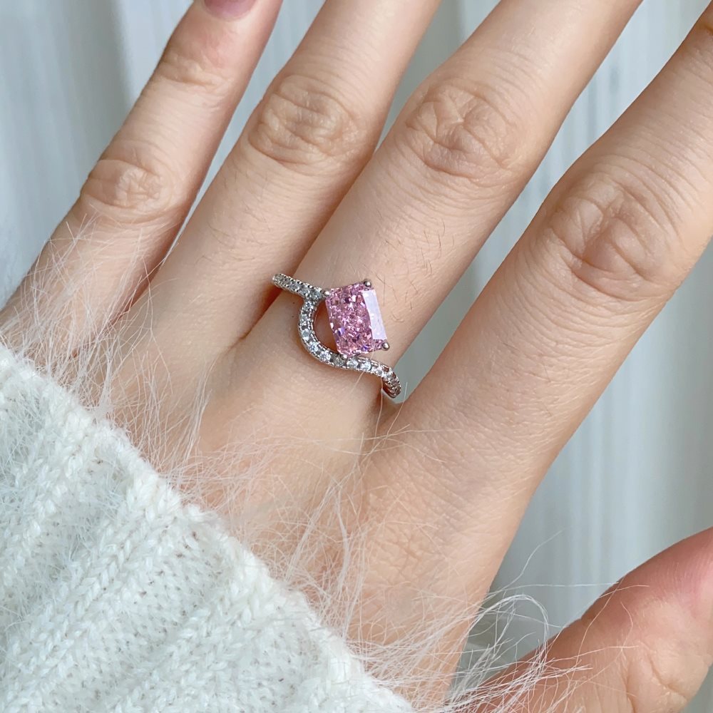 6, 9, Adjustable Ring Size 925 Sterling Silver Zircon Heart Shape Bow Knot Rings 925 Sterling Silver Rings