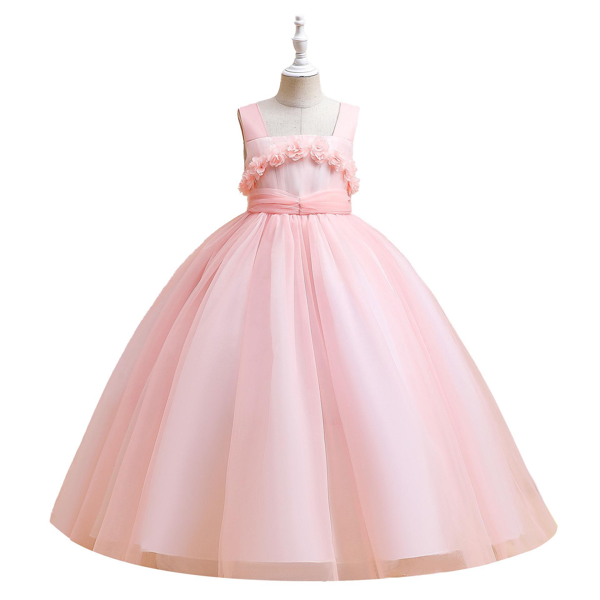Vestido transfronterizo de los nuevos niños vestido tridimensional flor piano rendimiento vestido niña de las flores boda mullido hilado vestido largo