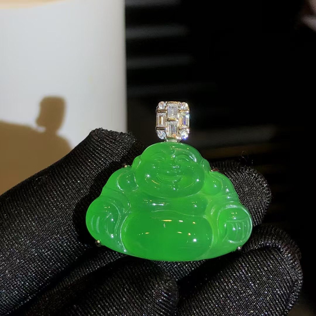 S  상감 된 틈새 자연 녹색 칼세도니 단순 올 매치 여성 보석 MAITREYA BUDDHA CHAIN BUDDHA PENDANT