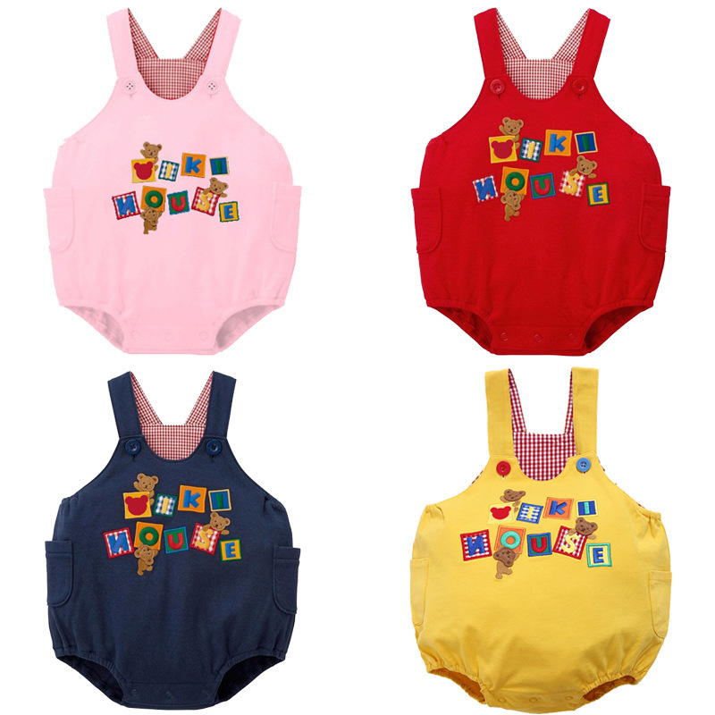 In-Stock Japanese-Style Cartoon Bear Letter Boys' and Girls' Overalls Shorts with Suspenders for Wholesale