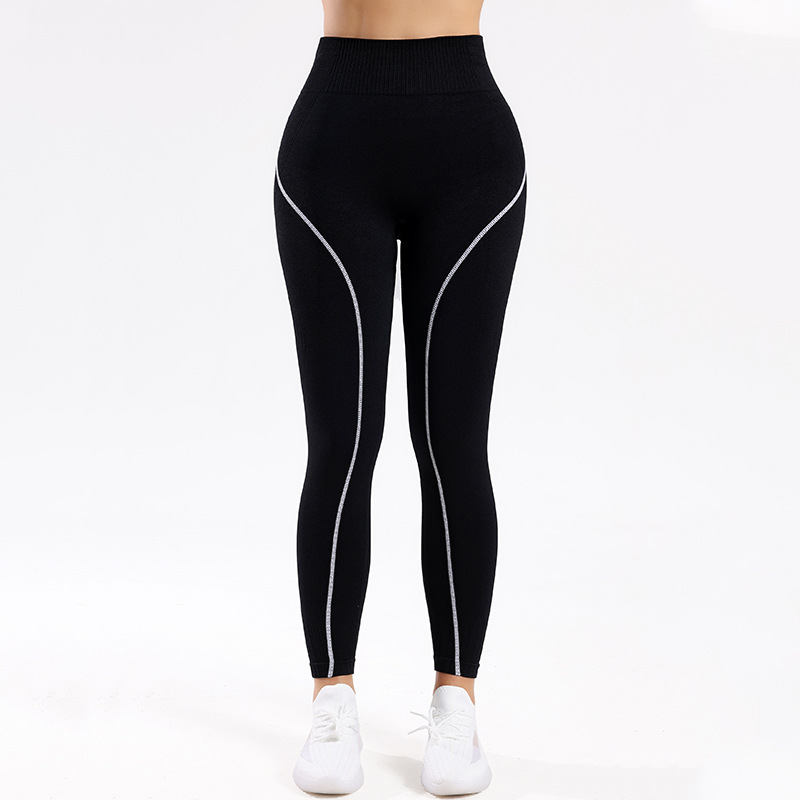 Pantalones de yoga con hilo de cintura alta de color de contraste de estilo caliente Shein, pantalones ajustados sin costuras de cadera de melocotón para mujer