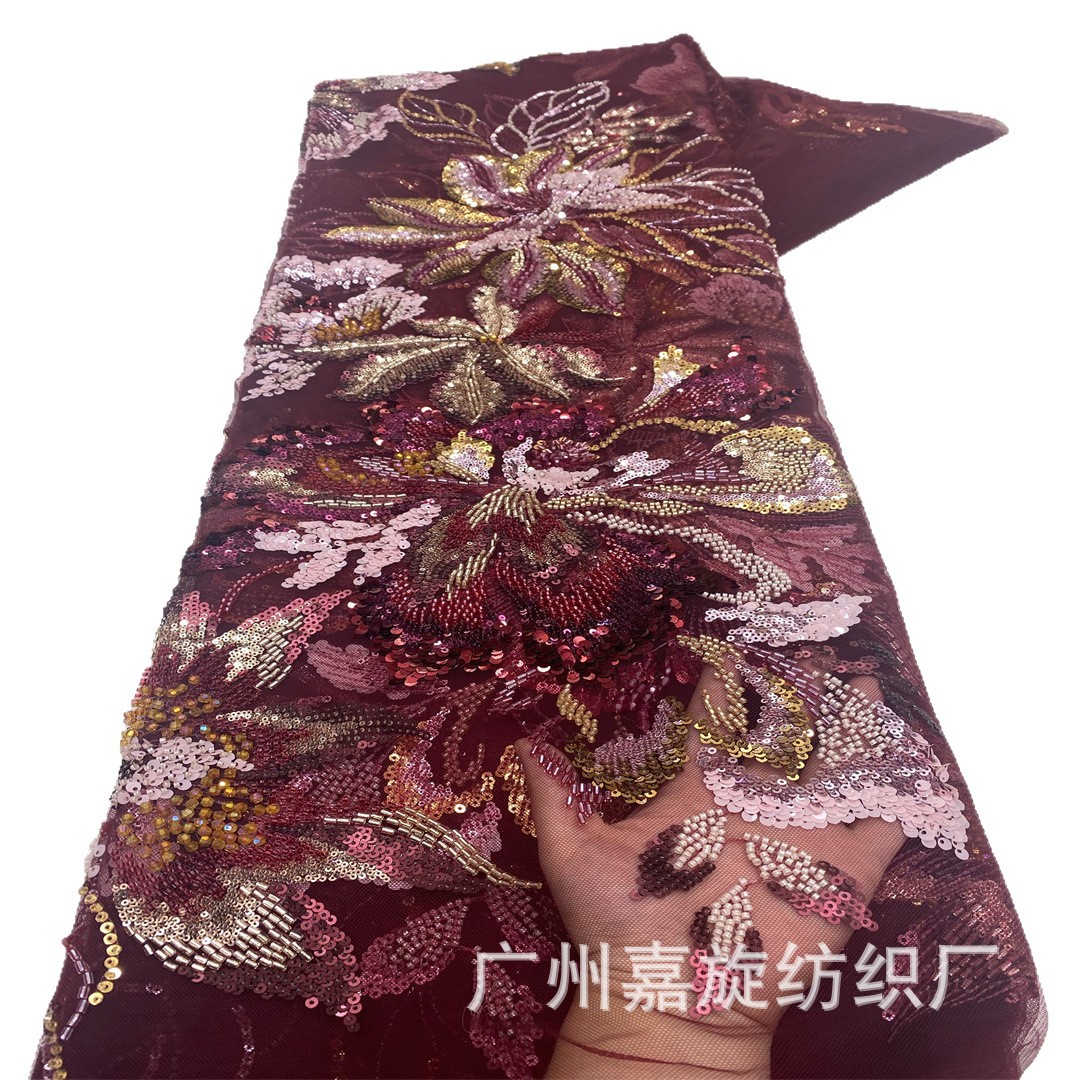 Oriente Medio colorido flores finas cuentas tubo de sequillas bordadas tela de encaje vestido vestido de moda tela bordada cuentas