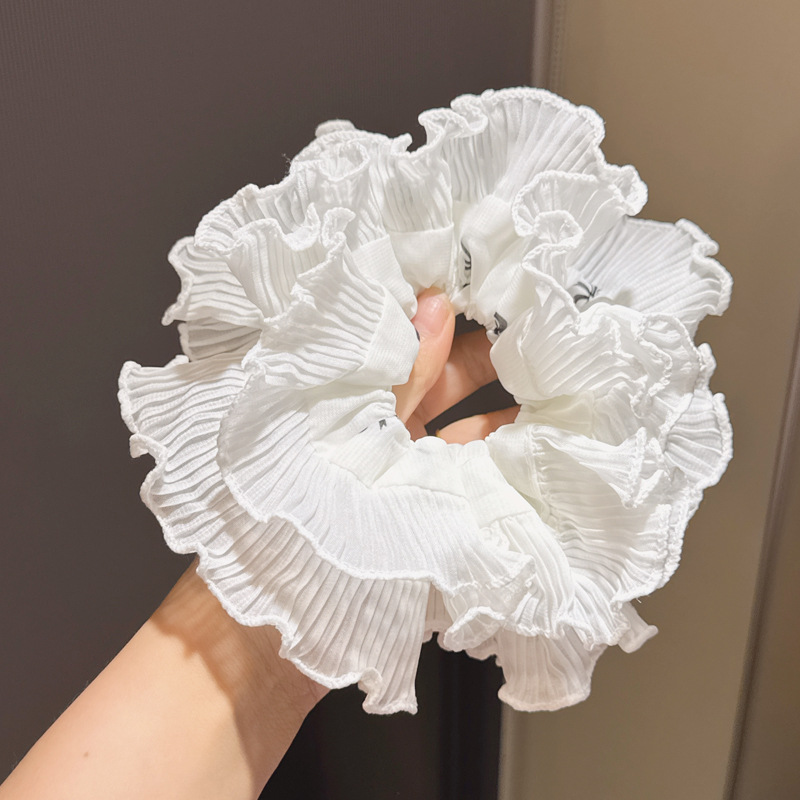 370 плиссированная кружевная резинка для волос белая