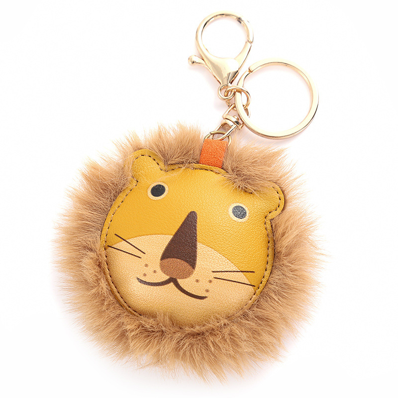 Transfronterizos peluche extraño león llavero de cuero bolsos de pareja colgante lindo llavero de automóvil pequeño regalo
