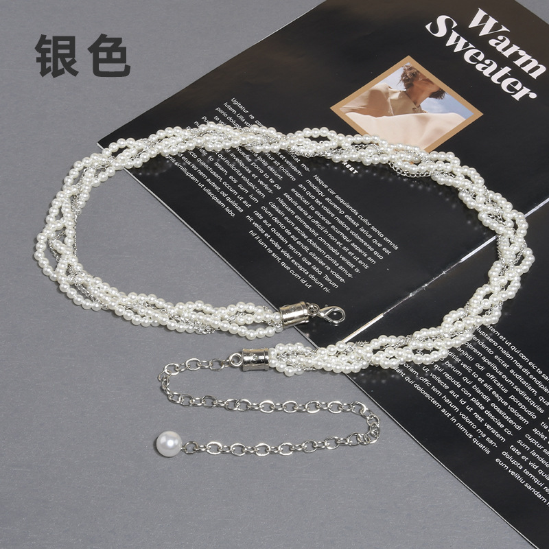 韓国の真珠のチェーンはベルトの女性の細いワンピースの金属の腰のチェーンを飾ります。|undefined