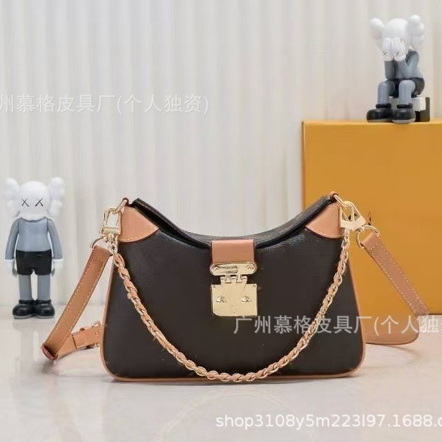 TWINNY Monogram Croissant Half-Moon Underarm Bag for Women, Genuine Leather Chain Lock Shoulder Crossbody Bag - Thumbnail 3