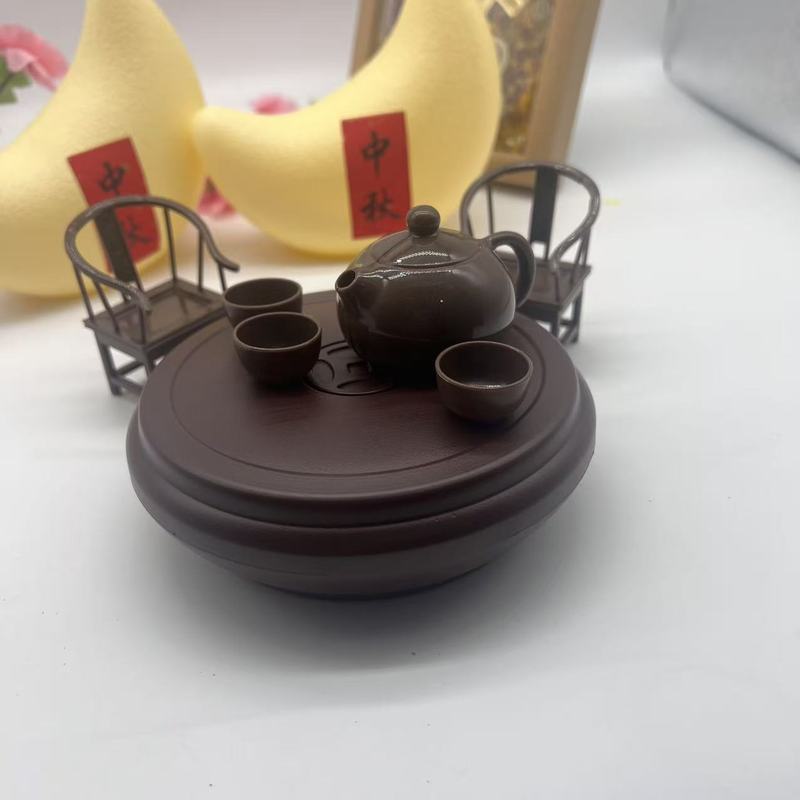 2025新中式太师椅茶杯茶壶摆件 折塔装饰塑料茶具|undefined