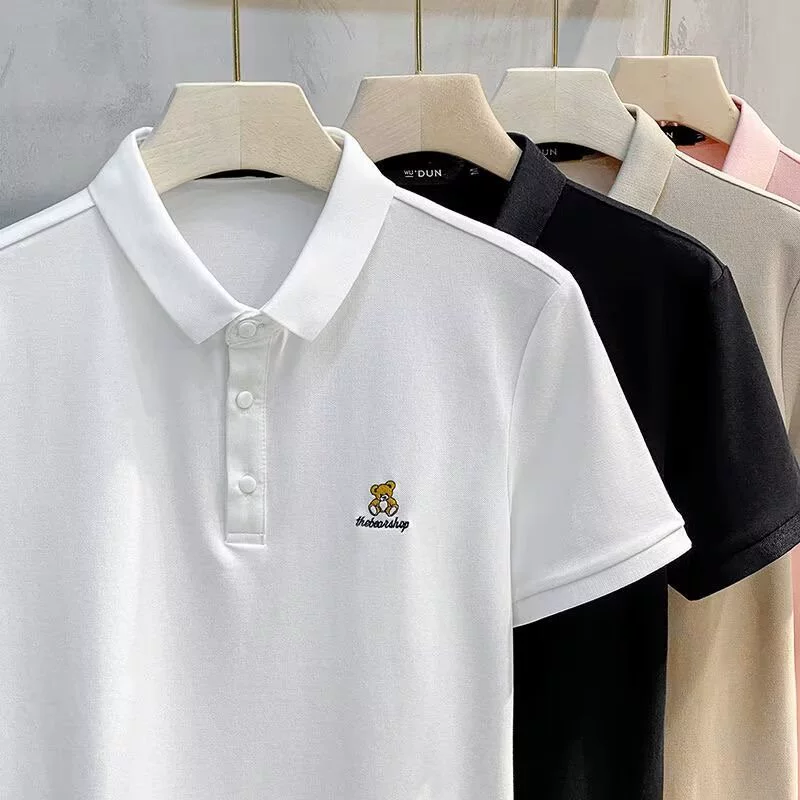 Мужская поло-футболка с лацканами в стиле casual от производителя, летняя футболка из ледяного шелка, мужская универсальная футболка с коротким рукавом, оптовая продажа и дропшиппинг.