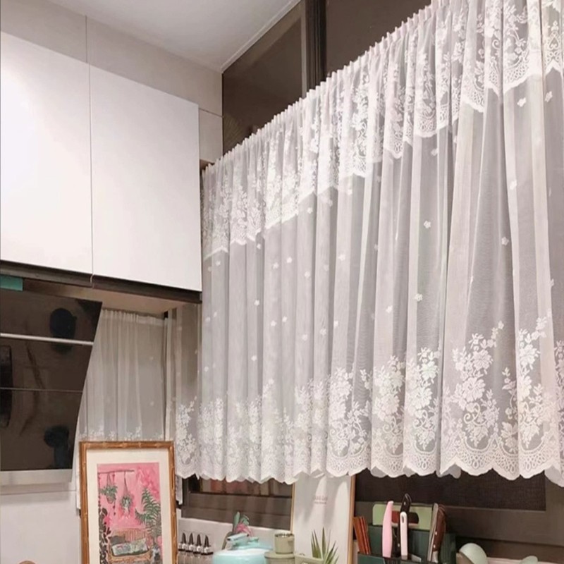 1PC新款二排花厨房短帘窗帘客厅卧室装饰窗纱窗帘个性装饰穿杆窗|undefined
