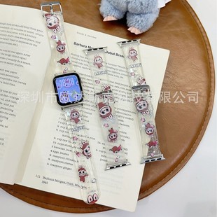 Suitable for Apple Tpu-Drinking Milk Tea Brown Labubu Watch Strap Apple Watches10/9/8/Se/76