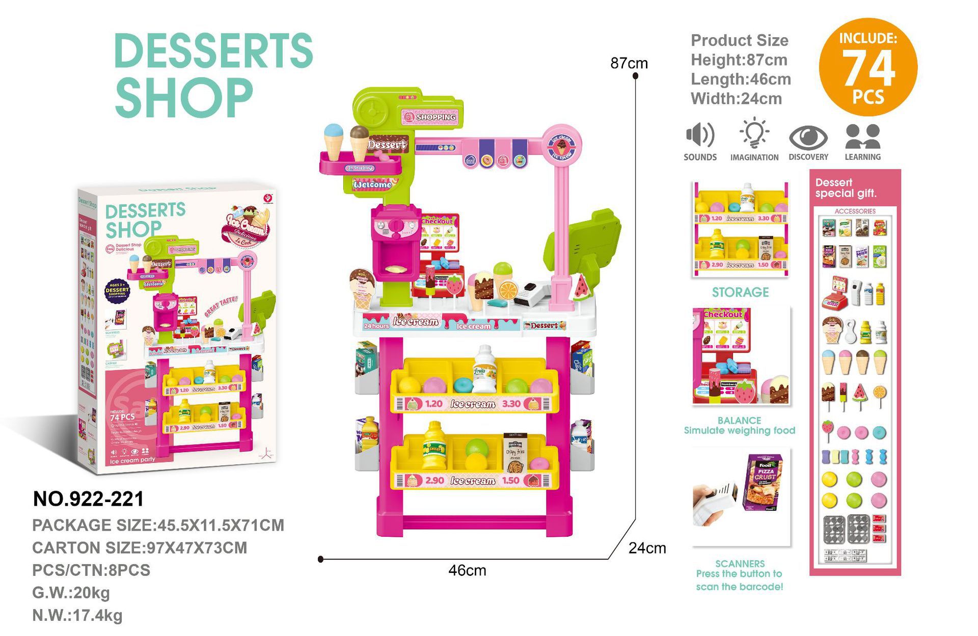Simulación transfronteriza de supermercado para niños, juego de escaneo de tarjetas deslizantes, helado, helado, caja registradora de supermercado, juguetes