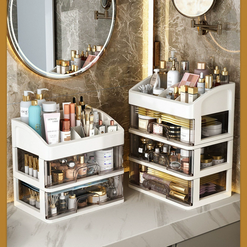 Косметическая коробка для хранения сетки красный многослойный настольный ящик с выдвижным ящиком