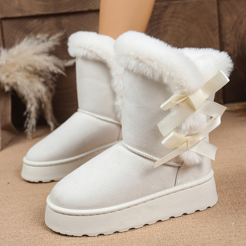 2026 Winter New Women's Snow Cotton Boots with Thick Soles, Bowknot, Casual, Fleece-Lined, Thickened, Warm, Non-Slip, Plush Cotton Boots 2026 Winter New Women's Snow Cotton Boots with Thick Soles, Bowknot, Casual, Fleece-Lined, Thickened, Warm, Non-Slip, Plush Cotton Boots