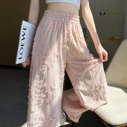 American style broken hole wide-leg pants for women's summer 2025 new style high-waist drag-feeling loose straight casual pants