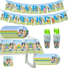 ブルーテーマ誕生日パーティー用品犬パーティー装飾アニメ使い捨て食器風船米花箱