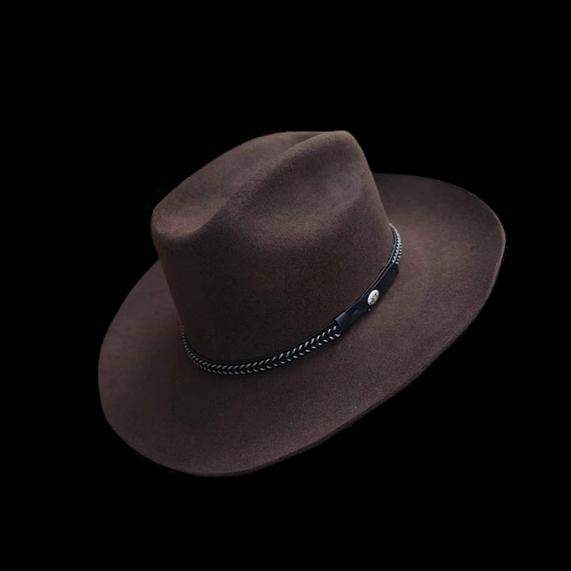 Cappello da cowboy western alla moda e versatile, in denim neutro, stile pecora, in feltro di pura lana_voghion.com