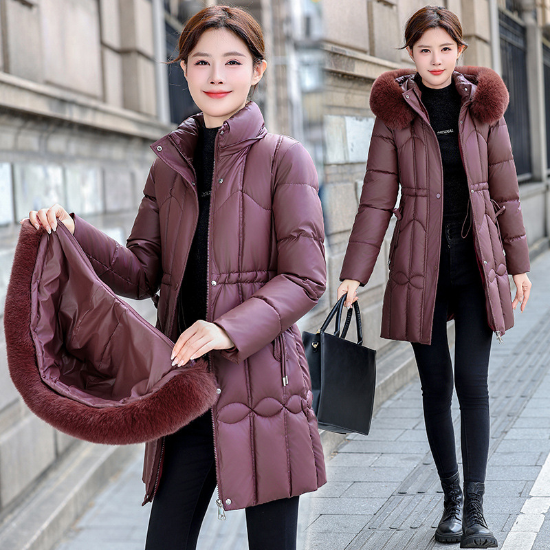 2025 Europa y los Estados Unidos comercio exterior ropa de algodón de mujer larga estilo coreano cintura doblada chaqueta de algodón gruesa abrigo de algodón de cuello grande moda image 4