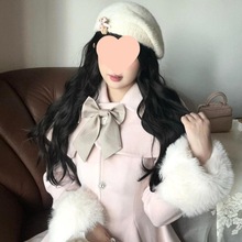 流光之莓 秋冬新款甜美蝴蝶结小斗篷毛呢外套气质显瘦小个子大衣