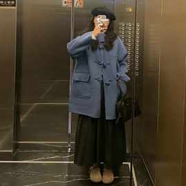 2025新款秋冬季小个子韩系大衣女日系学院风牛角扣毛呢子西装外套