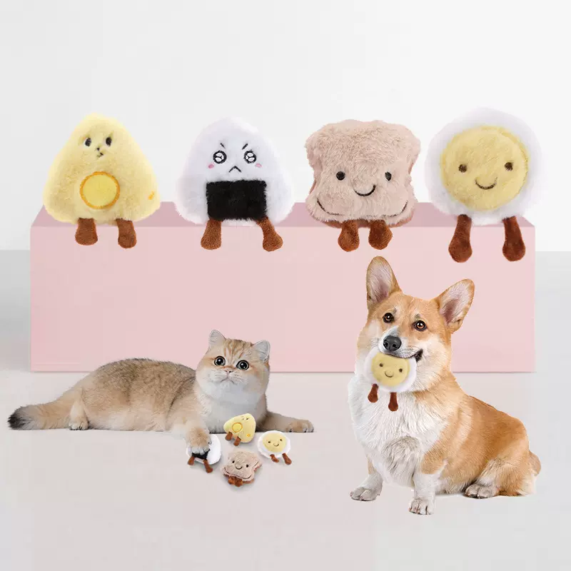 宠物玩具亚马逊爆款批发可爱早餐毛绒玩具猫狗可选耐啃咬猫狗玩具