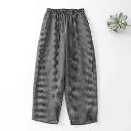 2026春秋复古文艺范经典格子宽松百搭洋气哈伦裤九分气球库弯刀裤