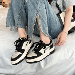 手工製作~源頭廠家厚底小白鞋女2024新款黑白運動熊貓板鞋