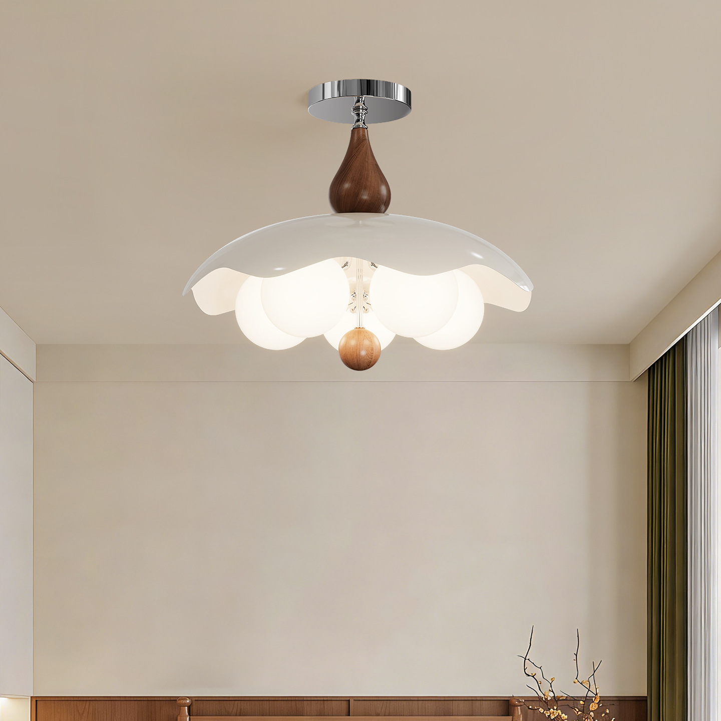 Luz de techo de dormitorio medieval de espectro completo protector de ojos luz de frijoles mágicos color nuez 2026 nueva lámpara de dormitorio de cáscara de huevo 179L