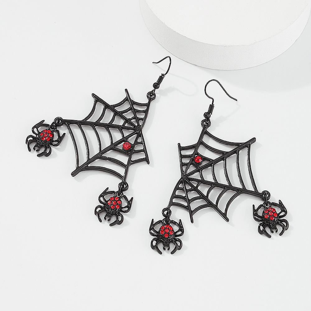 Exaggerated Earrings Necklace Set Halloween Spider Web Diamond Earring Necklace display picture 9