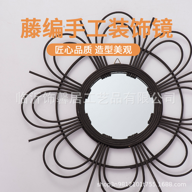 Espejo de maquillaje de ratana escandinavo, espejo de maquillaje, colgante de sala de estar, dormitorio, espejo decorativo, accesorios de fotografía, espejo colgante