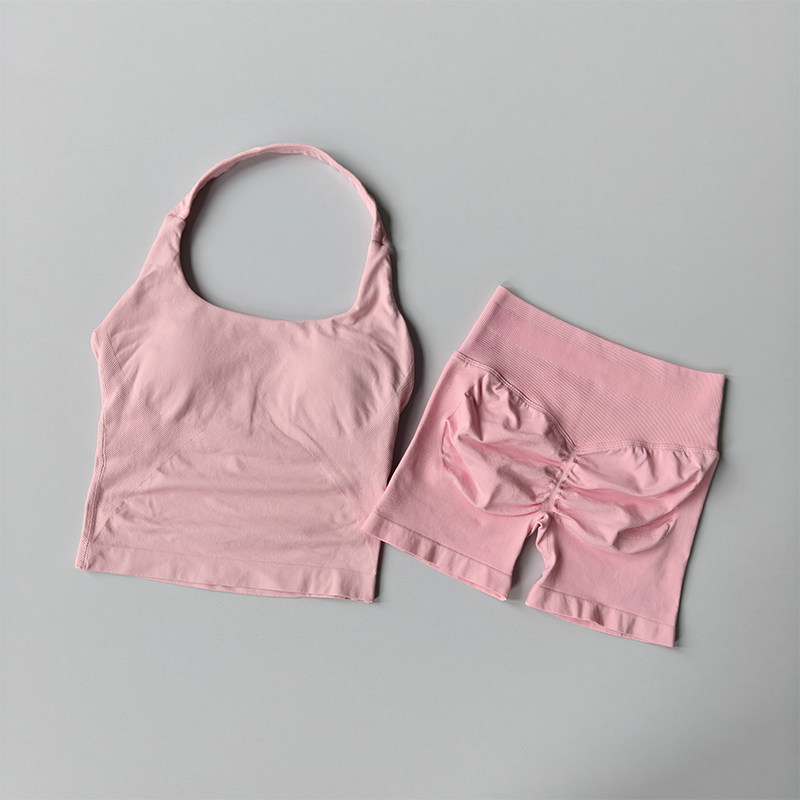 Cross-border dfyne sin pico de vestir para mujeres pantalones cortos de yoga mel mel mel melon elevación de cadera colgante chaleco deportivo conjunto de fitness