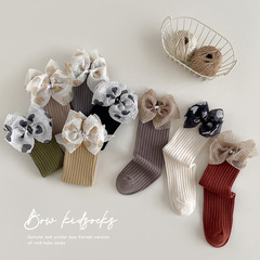 Autumn and Winter Children's Socks with Loving Butterfly Knot for Girls, Princess Style, Pile Socks, Wholesale for Girls and Middle Children, Mid-Calf Socks, Double-Needle