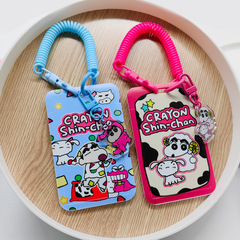 Highly stylish cartoon Crayon Shin-chan card holder with anti-loss spring cord—adorable, girly design; perfect for couples and transit cards