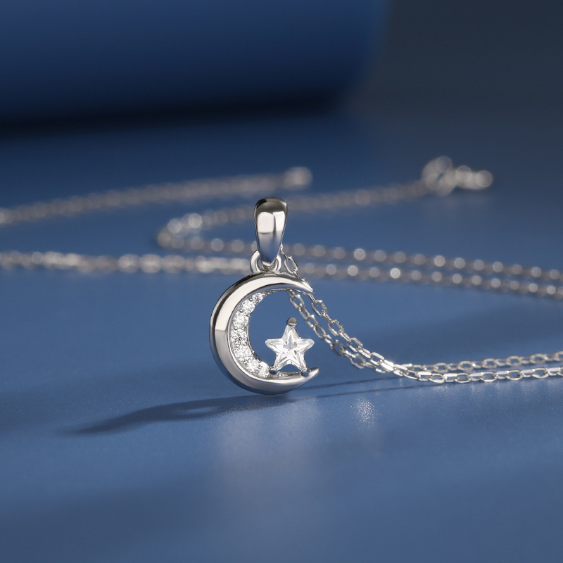 925 plata esterlina colgante estrella-luna incrustado collar de zircón mujer japonés y coreano nicho diseño estrella serie collar de collar clavícula image 7