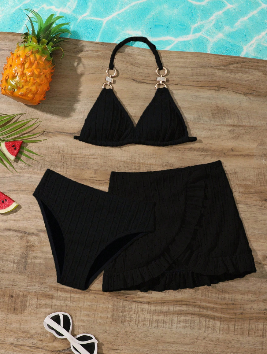 Tredelat bikini set för flickor badkläder strand outfit barn_voghion.com