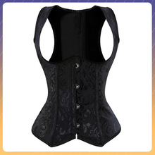 欧美复古宫廷束腰塑身衣绑带提花背心收腹紧身胸托 钢骨束身上衣